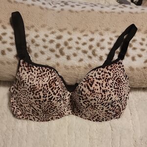 Leopard Print Lightly Lined Bra - Black & Beige 42DDD
